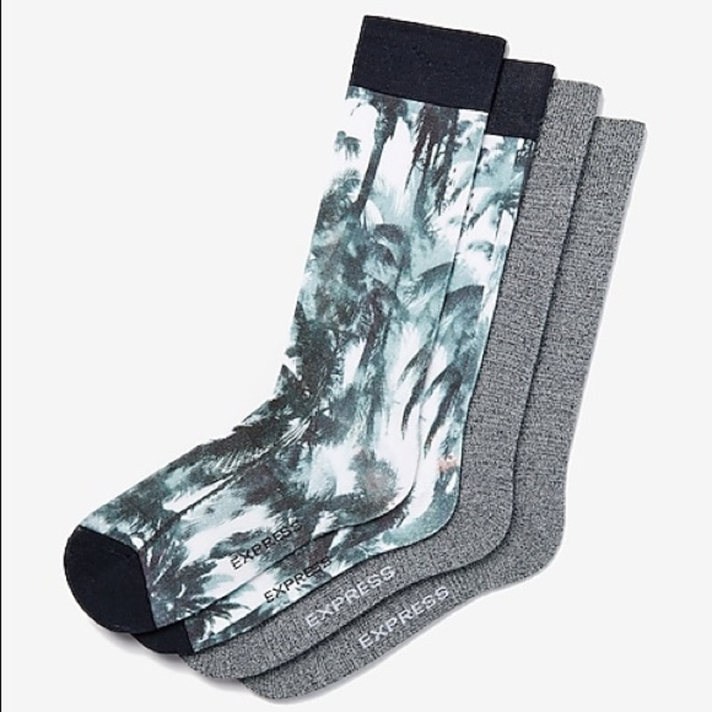 NEW EXPRESS Socks 2 Pack Palm Print Dress Socks Gray Shoe 8 - 13 Men’s